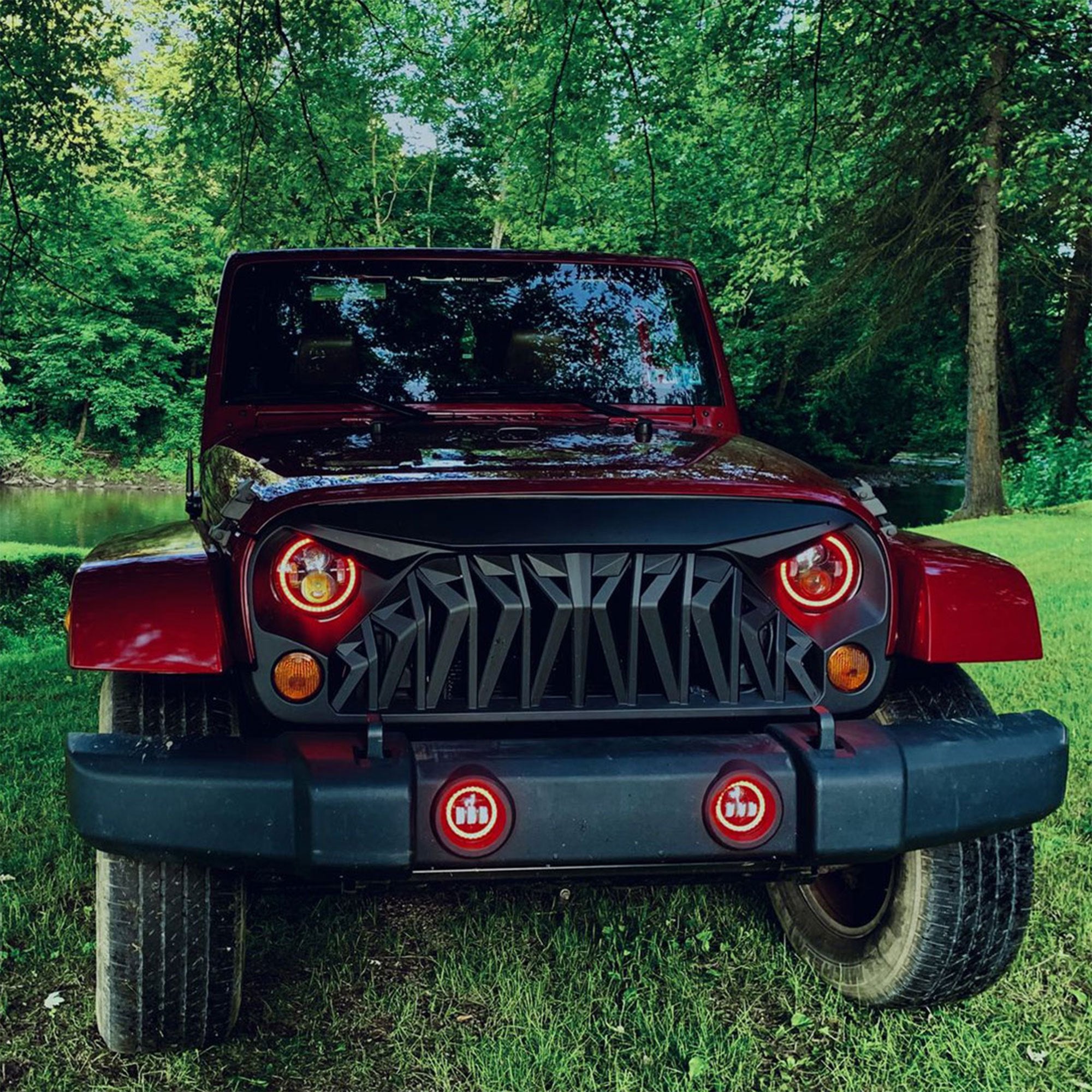 2007-2018 Jeep Wrangler JK/JKU Front Grille – Aggressive Viper & Shark-Inspired, Matte Black ABS
