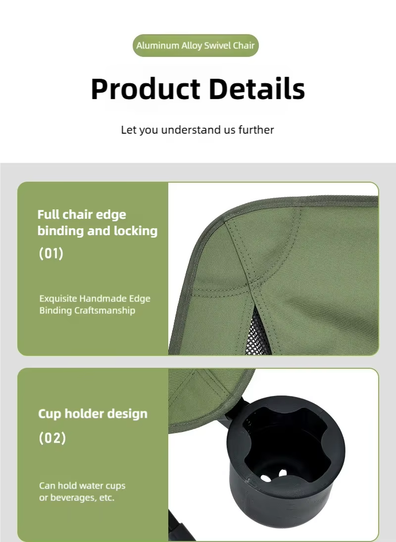 Aluminum Alloy Swivel Chair – Lightweight Foldable Outdoor Camping Chair with Cup Holder