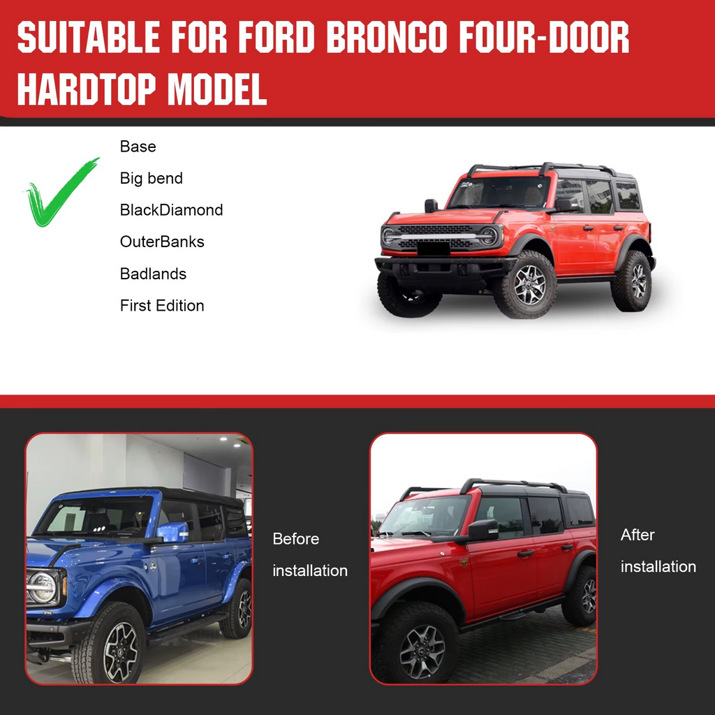 2021-2025 Ford Bronco 4-Door Hardtop Extended Roof Rack Cross Bars Kit – Aluminum Alloy, 220 lb Capacity