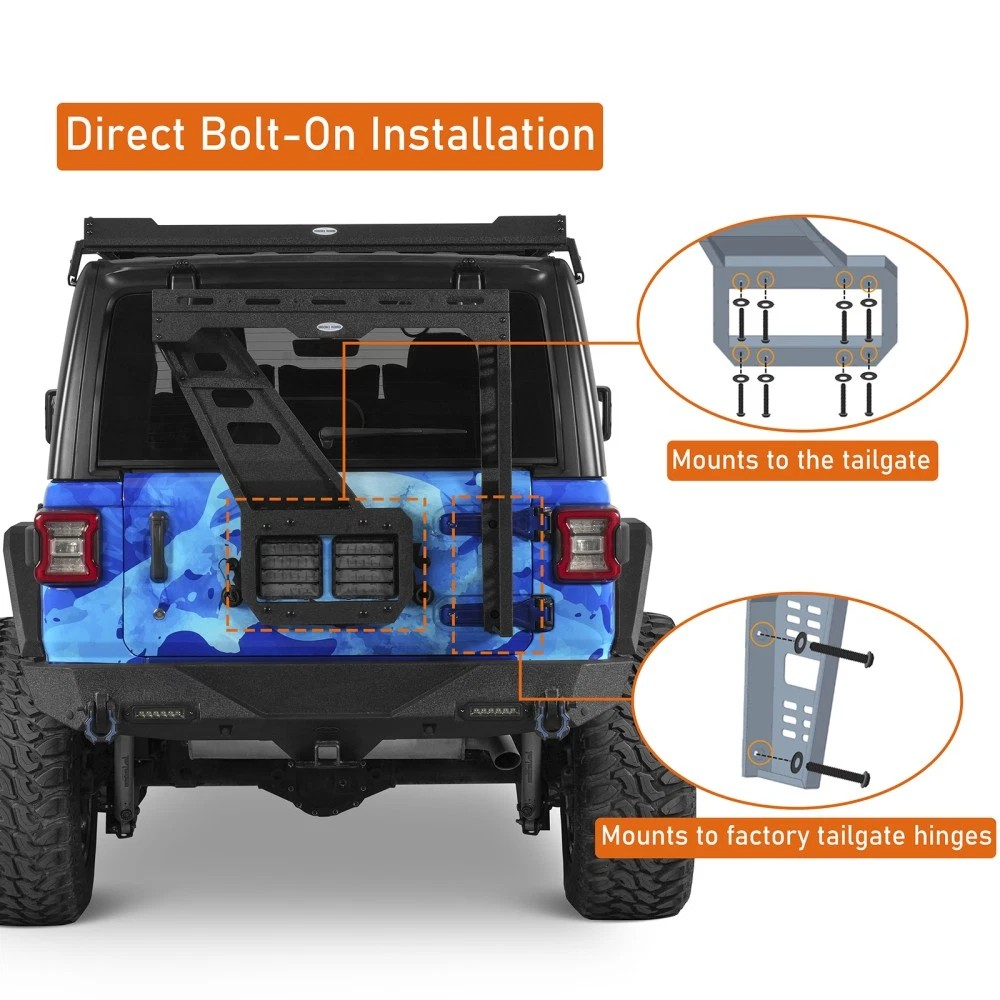 2018–2025 Jeep Wrangler JL 2/4-Door - Carbon Steel Tailgate Spare Tire Cargo Basket Rear Storage Tray for Overlanding Gear