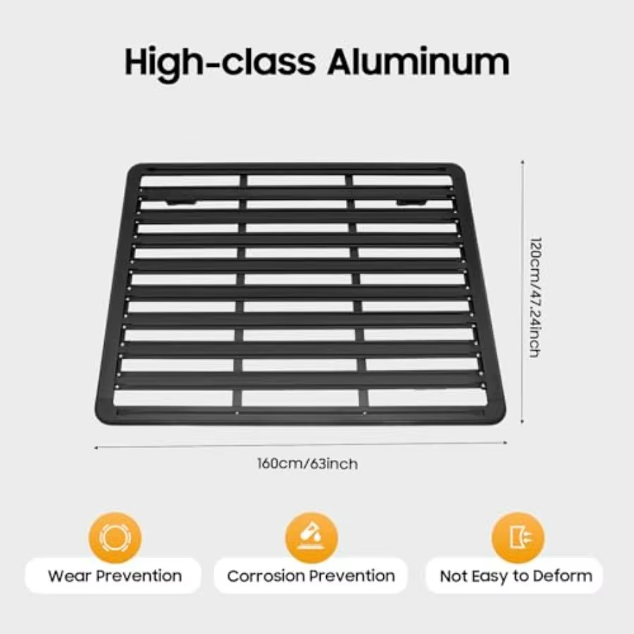 Universal 63"x47" Aluminum Flat Roof Rack Platform – 440 lb Capacity SUV Cargo Carrier, Black