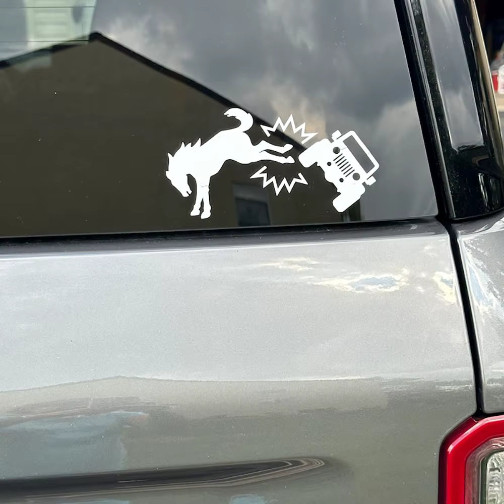 Funny Bucking Bronco Kicking Jeep Bumper Sticker – Vinyl, Waterproof, 2025 Ford Bronco & More
