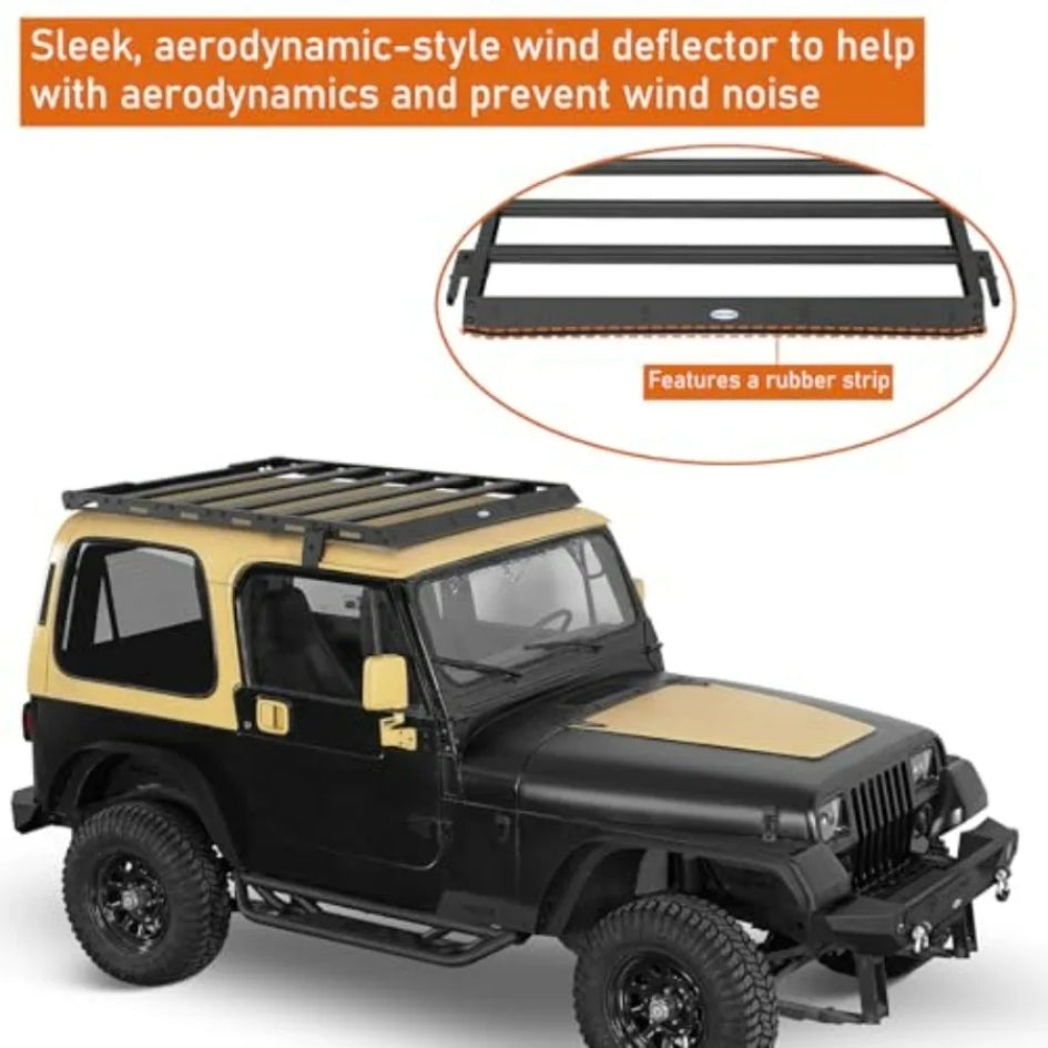 1987–1995 Jeep Wrangler YJ Hardtop Overland Roof Rack Cargo Carrier – 5 Crossbars, 220 lb Dynamic / 500 lb Static, Steel & Aluminum, Bolt-On