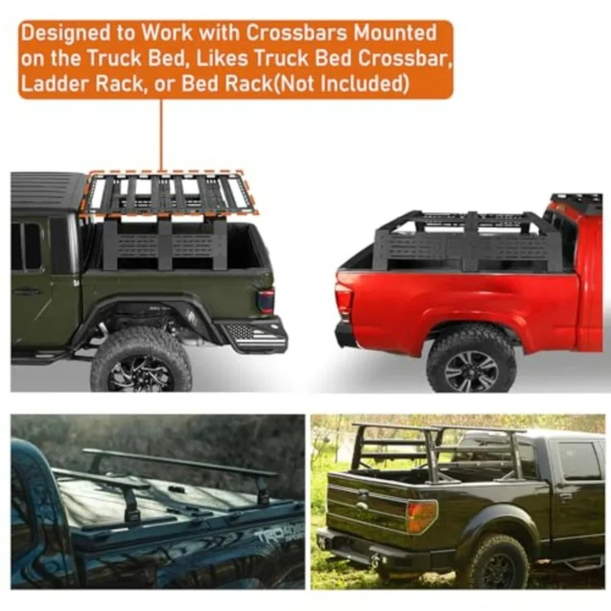 Universal Mid-Size Truck Bed Roof Rack Flat Platform – Heavy-Duty Steel, Dual T-Slot System for Jeep Gladiator JT, Tacoma, Chevy Colorado, Ranger & More