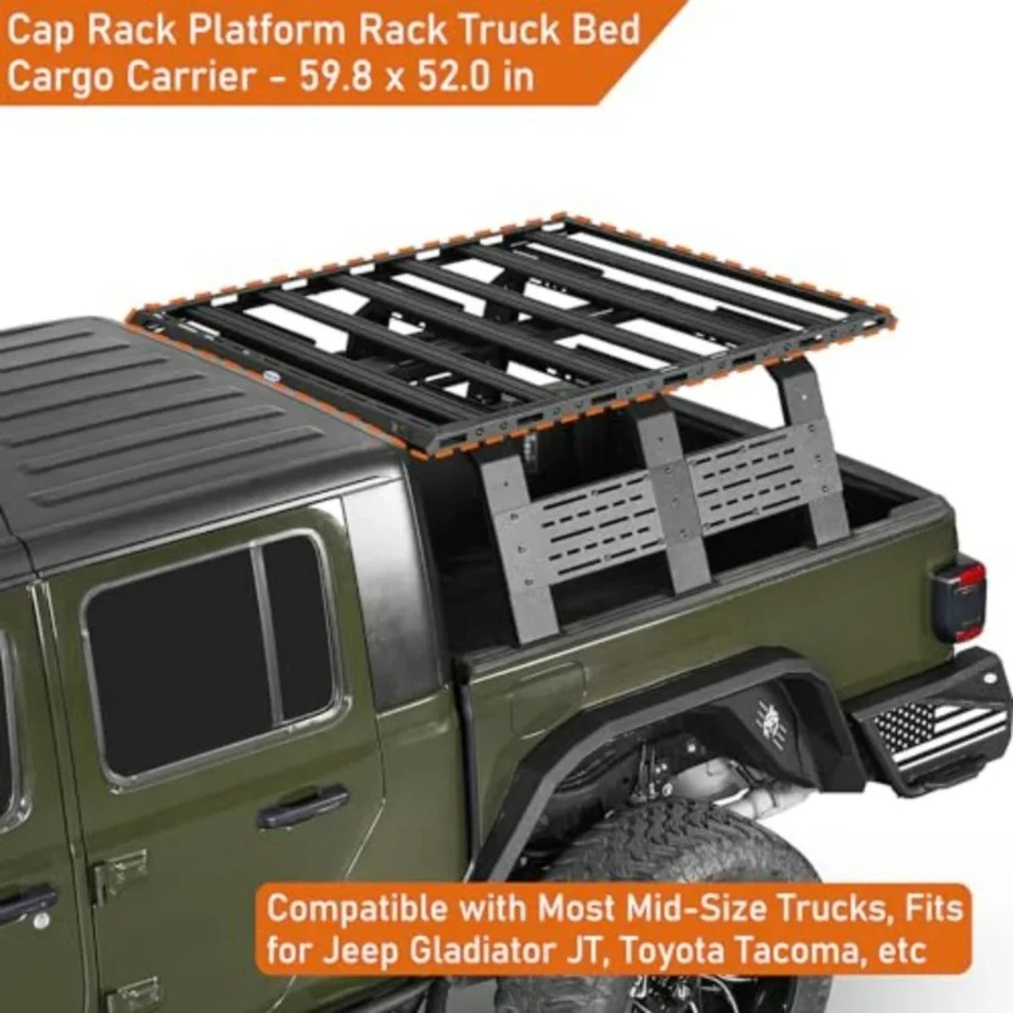Universal Mid-Size Truck Bed Roof Rack Flat Platform – Heavy-Duty Steel, Dual T-Slot System for Jeep Gladiator JT, Tacoma, Chevy Colorado, Ranger & More