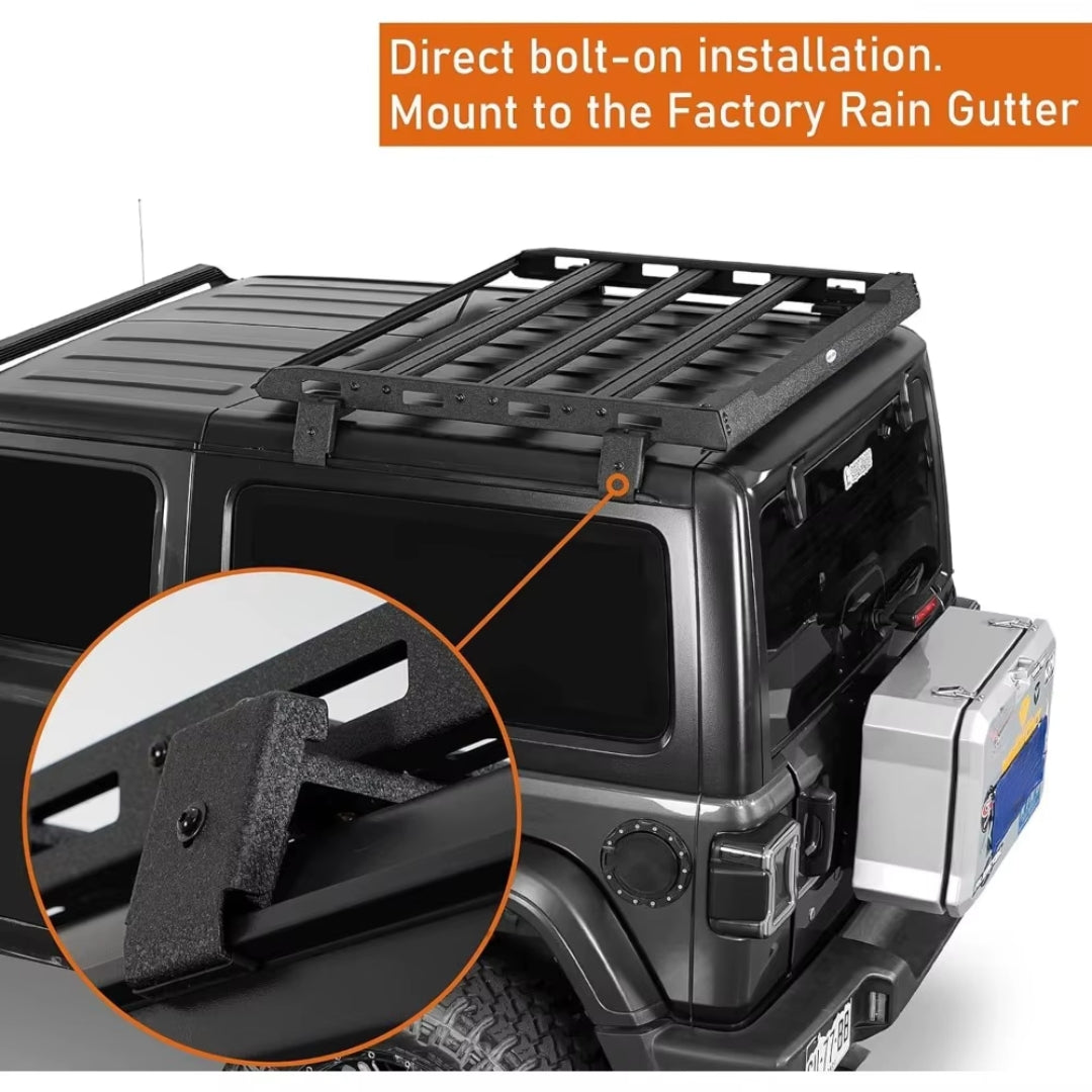 2018–2025 Jeep Wrangler JL 2-Door Hardtop Overland Roof Rack Cargo Carrier – Aerodynamic, 3 Crossbars, Bolt-On