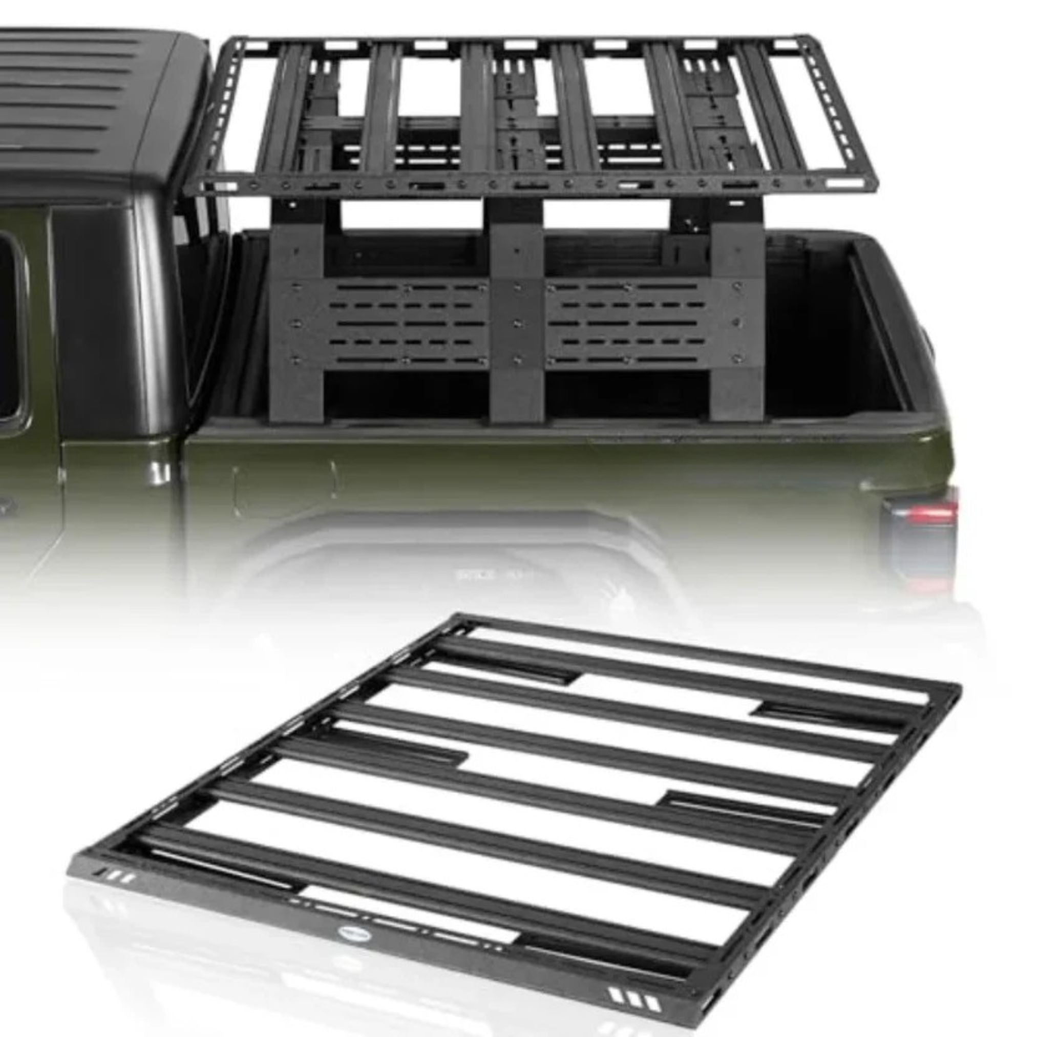 Universal Mid-Size Truck Bed Roof Rack Flat Platform – Heavy-Duty Steel, Dual T-Slot System for Jeep Gladiator JT, Tacoma, Chevy Colorado, Ranger & More