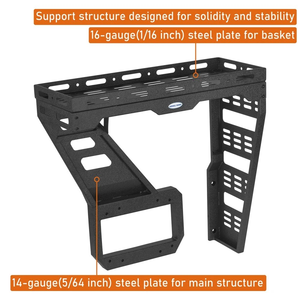 2018–2025 Jeep Wrangler JL 2/4-Door - Carbon Steel Tailgate Spare Tire Cargo Basket Rear Storage Tray for Overlanding Gear