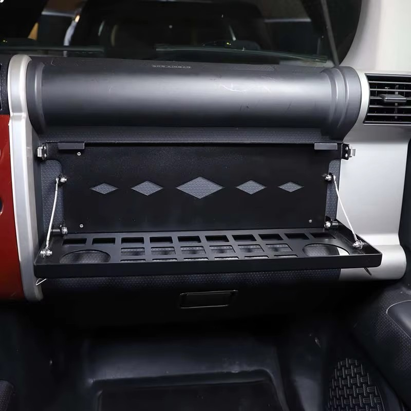 Toyota FJ Cruiser 2007–2021 Folding Co-Pilot Storage Rack – Multifunctional Cup & Food Tray, Aluminum Interior Accessory
