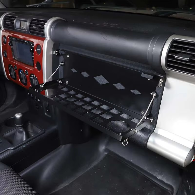 Toyota FJ Cruiser 2007–2021 Folding Co-Pilot Storage Rack – Multifunctional Cup & Food Tray, Aluminum Interior Accessory