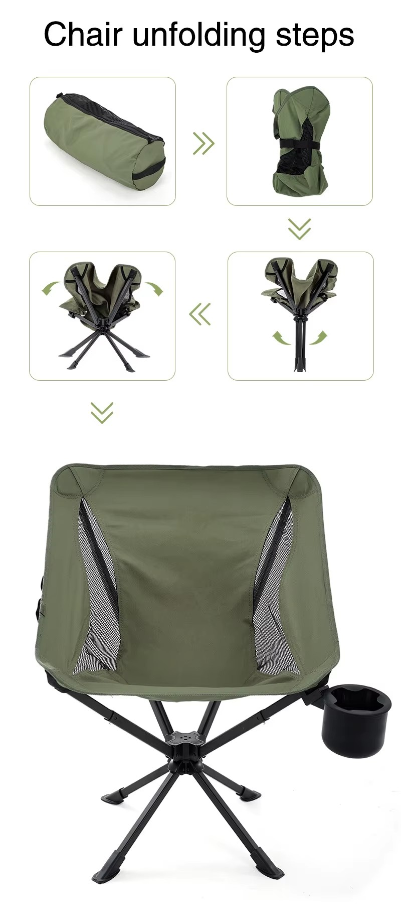 Aluminum Alloy Swivel Chair – Lightweight Foldable Outdoor Camping Chair with Cup Holder