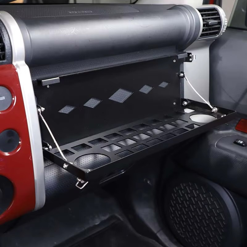 Toyota FJ Cruiser 2007–2021 Folding Co-Pilot Storage Rack – Multifunctional Cup & Food Tray, Aluminum Interior Accessory