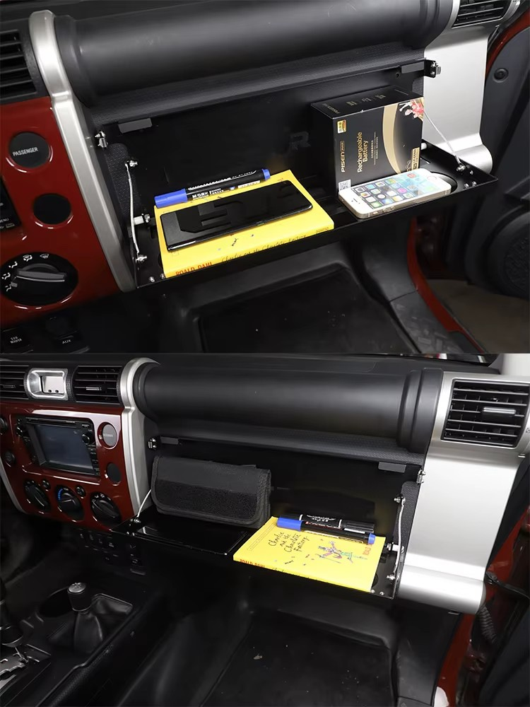 Toyota FJ Cruiser 2007–2021 Folding Co-Pilot Storage Rack – Multifunctional Cup & Food Tray, Aluminum Interior Accessory