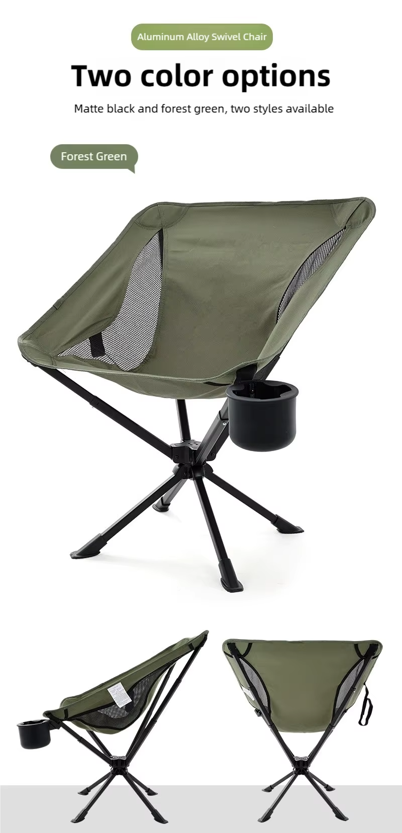 Aluminum Alloy Swivel Chair – Lightweight Foldable Outdoor Camping Chair with Cup Holder