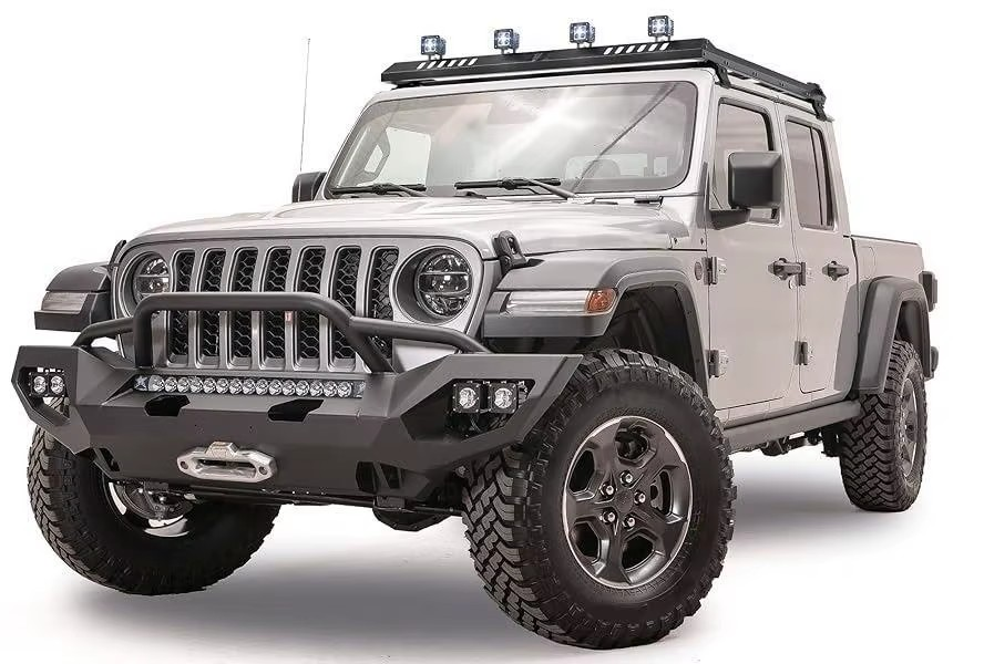 2007–2024 Jeep Wrangler JKU/JLU & Gladiator JT 4-Door Roof Rack Cargo Basket with 4 LED Light Bars – 300 lb Capacity