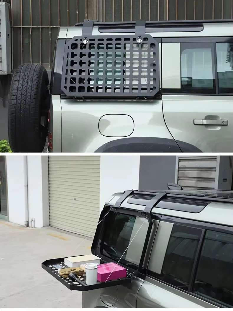 2020-2025 Land Rover Defender 110 Rear Trunk Window Armor - Aluminum Alloy, MOLLE Panel, Folding Table Tray