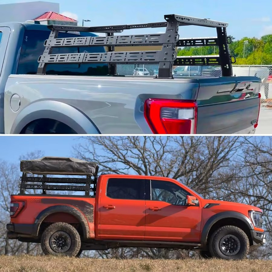Universal Overland Truck Bed Rack – Adjustable 47–66" L x 55–70" W x 17–25" H, 1300 lb Load Capacity, Heavy-Duty Carbon Steel