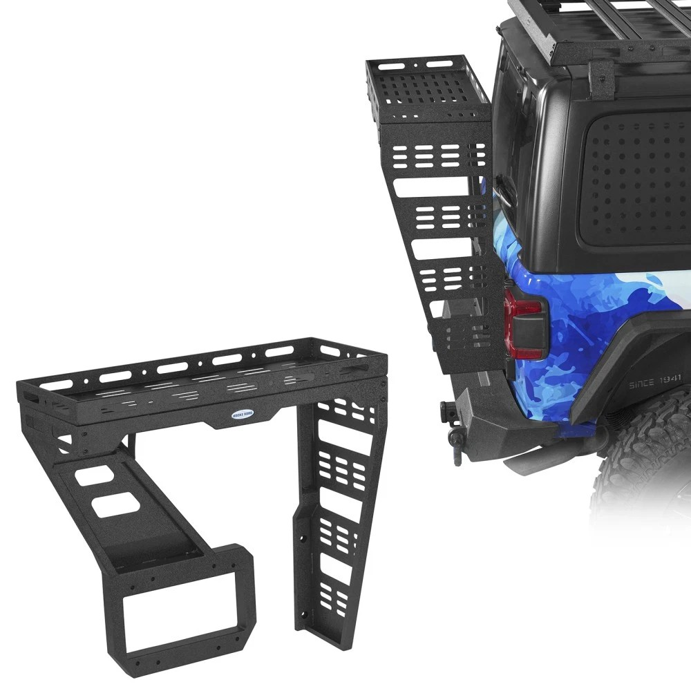 2018–2025 Jeep Wrangler JL 2/4-Door - Carbon Steel Tailgate Spare Tire Cargo Basket Rear Storage Tray for Overlanding Gear