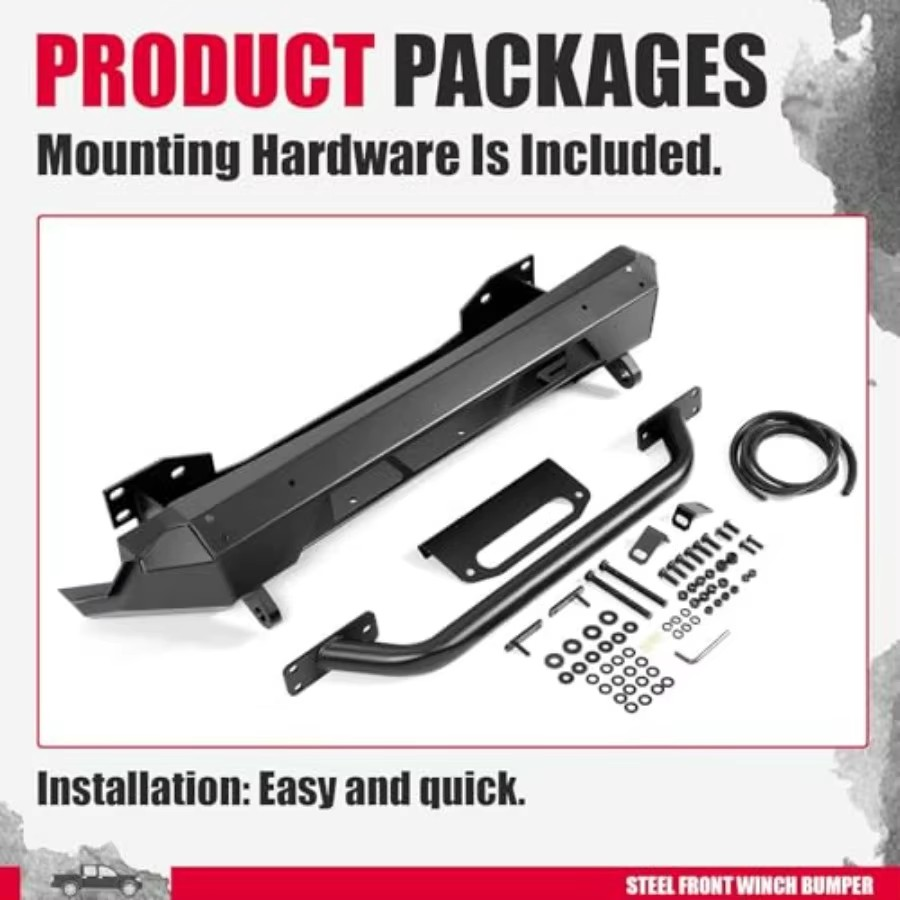 2016–2023 Toyota Tacoma Heavy-Duty Steel Split Winch Bumper with Push Bar – 20" Light Bar Compatible