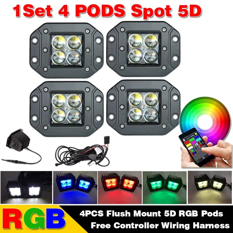 5D Offroad LED Light Bar – Curved / Straight | Spot & Flood Combo, RGB, Bluetooth App Control
